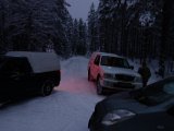 DSC00206  Julehare jagt morgentræf Bjön og Thord og mig ved start af min indkørsel.. vi jager på tværs af Nordmark og SKåltjärn grænsen